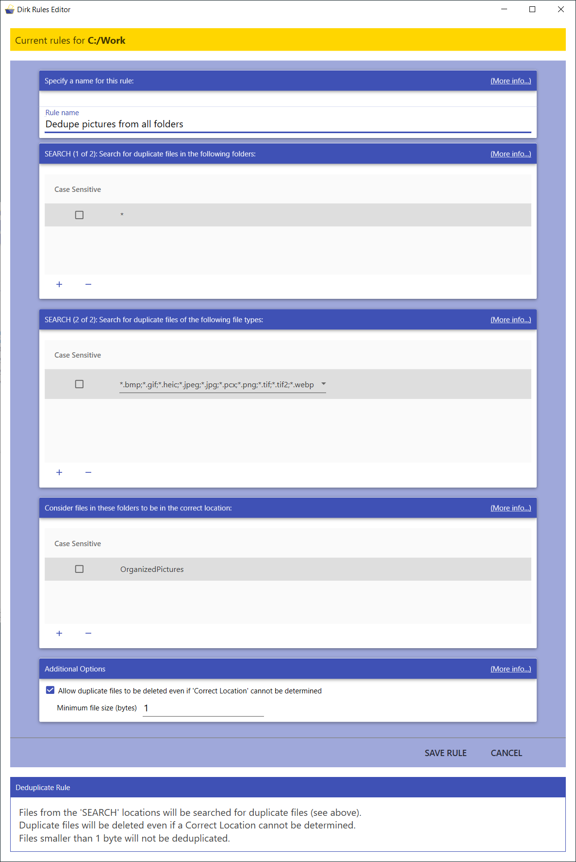 Edit Deduplicate Rule Screen